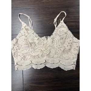 Boho Chic Cream Lace Crop Top – Zipper‎ Back – Size Small